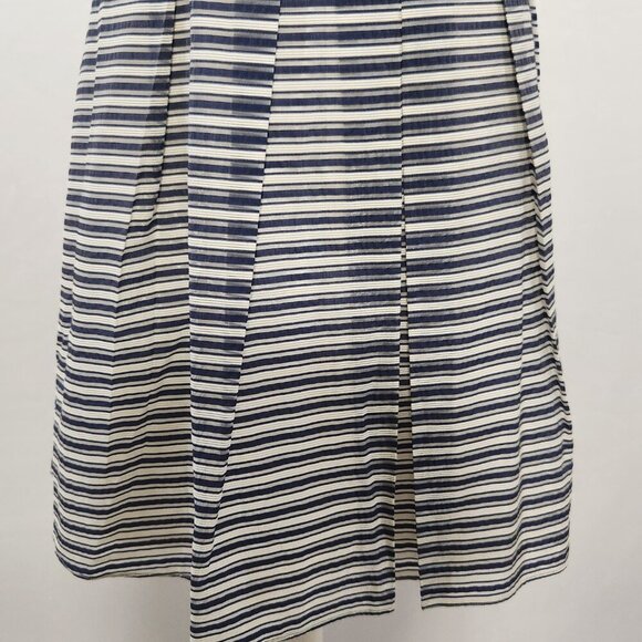J Crew Women Size 12 Blue Stripe Pleated Zip Back Cotton Blend Lined Midi Skirt - Picture 4 of 12